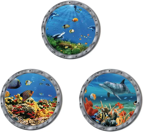 Vista 9 de 3 calcomanías de animales del océano, decoración de pared, calcomanías de pared para despegar y pegar, patrones de peces, tortugas oceánicas