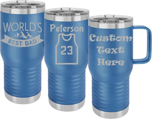 Vista 8 de Vasos personalizados con asa, tapa a prueba de salpicaduras, texto grabado o diseño en Estados Unidos, vaso personalizado de acero inoxidable de 20