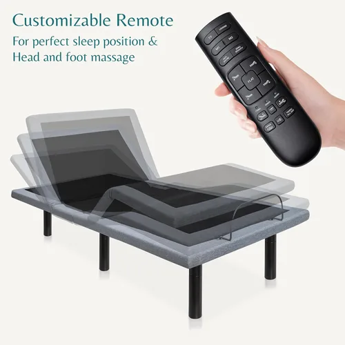 Vista 3 de Hedva Base de cama ajustable con motores de masaje, 4 puertos USB, luz LED, montaje en 5 minutos, múltiples posiciones preestablecidas para máxima