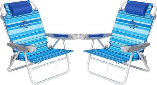 Vista 36 de SUNNYFEEL Silla de Playa Baja de 5 Posiciones Completamente Reclinable, Sillas de Playa Plegables Portátiles Tipo Mochila Resistentes con Bolsa