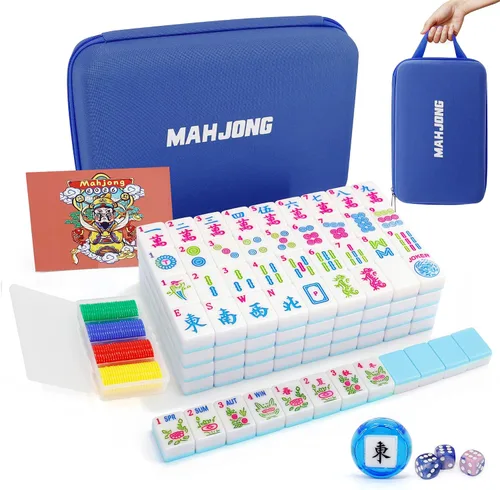 Juego de Mahjong Americano de Jolitac, 166 Bloques Premium, Juego de Bloques de Mahjong con Bolsa de Transporte Resistente, Incluye Fichas y Dados –