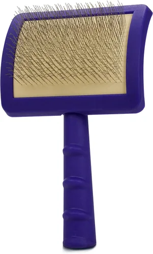 Vista 2 de Chris Christensen Jelly Pet Slicker - Cepillo universal para mascotas, pasadores suaves, grande, morado, con aerosol de acabado de hielo sobre