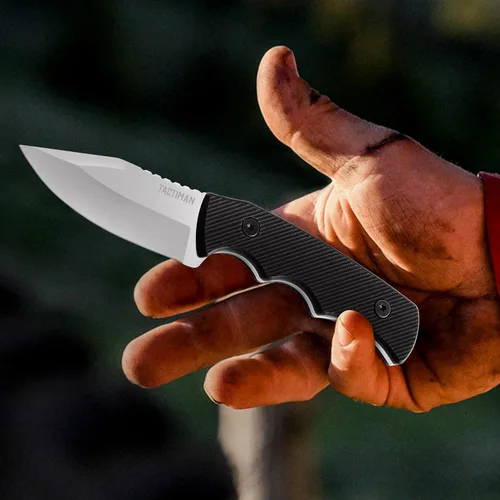 Vista 5 de Cuchillo táctico de hoja fija de 3.14 pulgadas con una funda protectora resistente, ideal para campamento, táctico, al aire libre, supervivencia