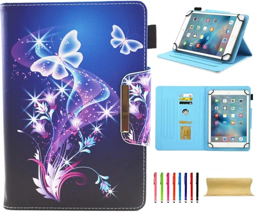 Vista 27 de Funda universal para tablet de 7 pulgadas, piel sintética [ranuras para tarjetas], cubierta magnética, para Samsung Galaxy Tab E/Tab A 7.0, Fire 7