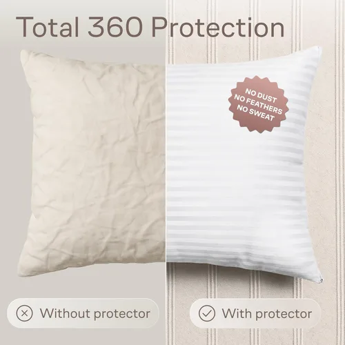 Vista 2 de Juego de 2 protectores de almohada con cremallera, tamaño estándar, 100% resistentes a las manchas, el polvo y la suciedad, fundas lavables para una