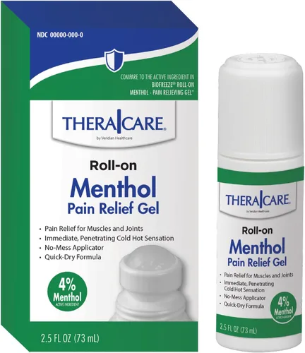 TheraCare 4% Menthol Roll-On | Sensación fría y caliente | Gel para aliviar el dolor, 2.5 onzas, 2.5 fl oz, fórmula no grasosa, acción penetrante