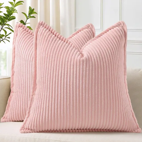 Vista 13 de decorUhome - Juego de 2 fundas de cojín de pana decorativas, suaves, estilo bohemio y rural europeo, para sala, cama, sofá, fundas de cojín a rayas