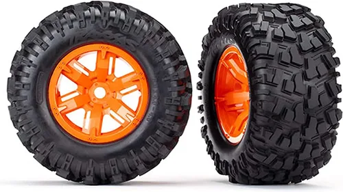 Traxxas TRA7772T Neumáticos y ruedas, montados, pegados (ruedas X-Maxx Orange, Maxx at Neumáticos, Insertos de espuma)