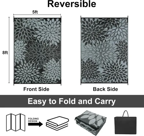 Vista 2 de Anidaroel Alfombras de exterior de 5 x 8 pies para patios, impermeables, reversibles, de plástico tropical, alfombra de campamento, alfombra