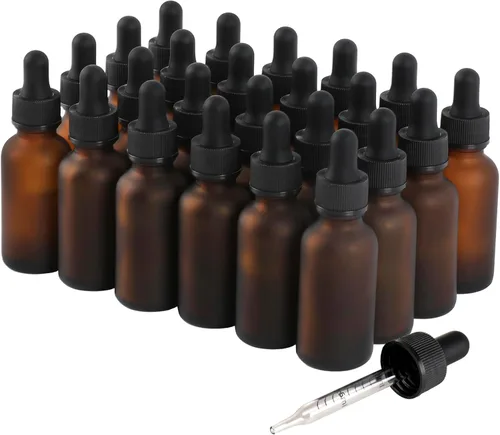 Vista 213 de NOOEEISS 4 piezas, botella con cuentagotas de 1 oz, botella de vidrio ámbar con cuentagotas, botellas de tintura con cuentagotas, acabado elegante