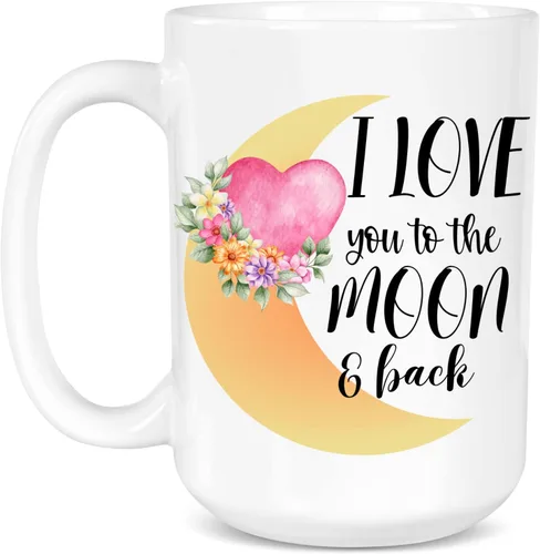 Anniversary Gift, Valentines's Day, Mother's Day, Father's Day, Birthday, I Love You To The Moon And Back, 15 oz Ceramic Mug, Coffee Tea Cup