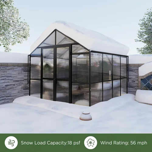 Vista 6 de HOWE Invernaderos de aluminio de 8 x 8 x 7.5 pies para exteriores, invernadero de policarbonato con 2 rejillas de ventilación con puerta abatible