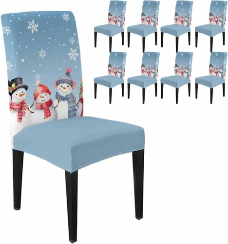 Vista 42 de Savannan - Juego de 4 fundas para sillas de árbol de Navidad, bolas de copos de nieve de color rojo invierno, fundas elásticas para sillas Parsons