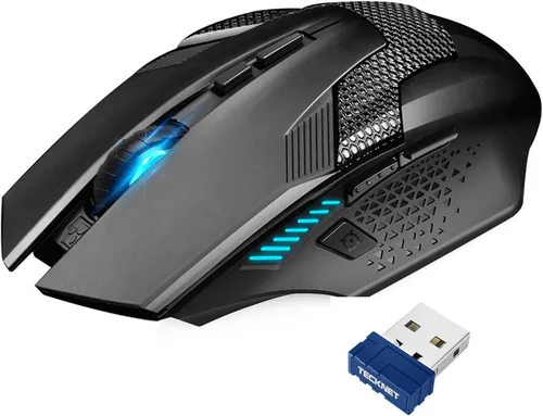 TECKNET Mouse inalámbrico para juegos, mouse inalámbrico de computadora de 4800 DPI con 8 botones, mouse ergonómico de 2.4 GHz para PC y computadora