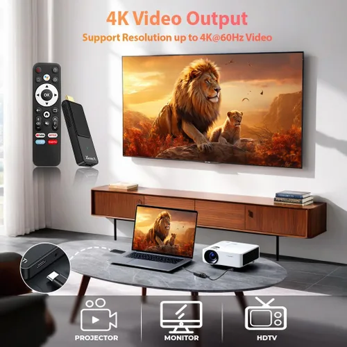 Vista 5 de Android TV Stick 4K, 2025 TV Stick Android 14.0 2GB RAM 16GB ROM Ultra HD RK3518 CPU Soporta Wi-Fi 6 2.4G/5G Wi-Fi Bluetooth 5.0 USB HDR10