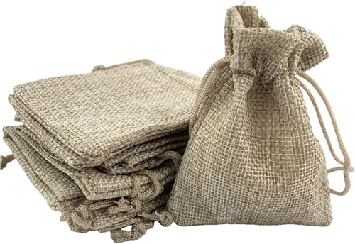 Vista 32 de Palmhomee Paquete de 20 bolsas de regalo de arpillera con cordón, bolsas de joyería de lino, bolsas de yute de arpillera para joyas de cumpleaños