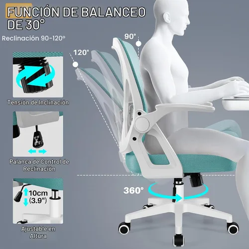 Vista 8 de FelixKing Silla de Oficina - Silla de Escritorio Ergonómica de Malla Transpirable con Ruedas y Soporte Lumbar, Sillas de Oficina para el Hogar