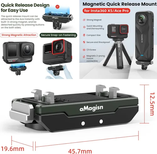 Vista 7 de Soporte magnético de metal compatible con adaptador de liberación rápida Insta360 X4 Air/X5/Ace Pro 2/Ace Pro