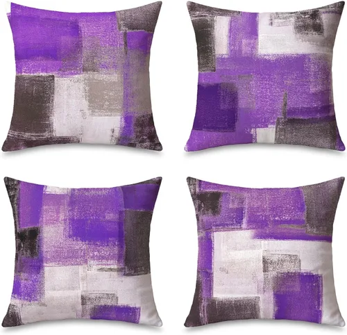 Vista 10 de Juego de 4 fundas de almohada abstractas de color azul y gris de 18 x 18 pulgadas, arte moderno de galería, fundas de almohada decorativas azul
