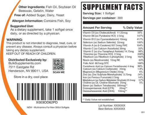 Vista 2 de BULKSUPPLEMENTS.COM Multivitamínico para hombres Multivitamínico diario con aceite de pescado Suplemento multimineral Vitaminas diarias