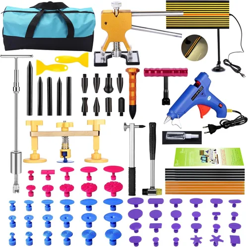 GLISTON Kit de reparación de abolladuras sin pintura para bricolaje, 89 piezas, herramientas para extractor de abolladuras, martillo deslizante para