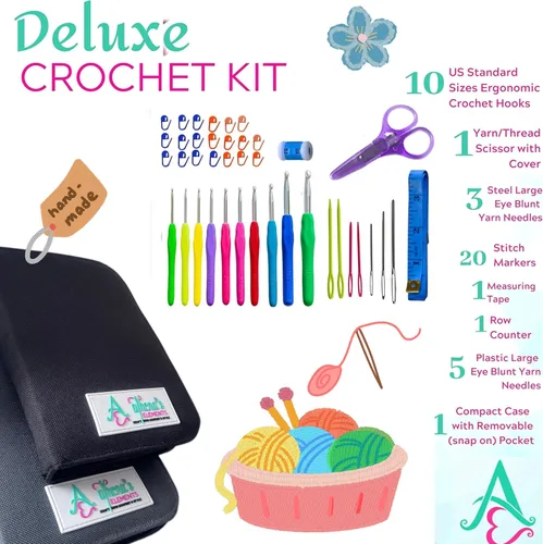 Vista 3 de Athena's Elements Tamaño estándar de Estados Unidos 100% preciso – Estuche perfecto para ganchillos de crochet, juego con bolsillo extraíble, Negro