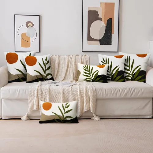 Vista 7 de Merrycolor Fundas de almohada bohemias de 20 x 20 pulgadas, copetudas, modernas de mediados de siglo, fundas de almohada abstractas con hojas