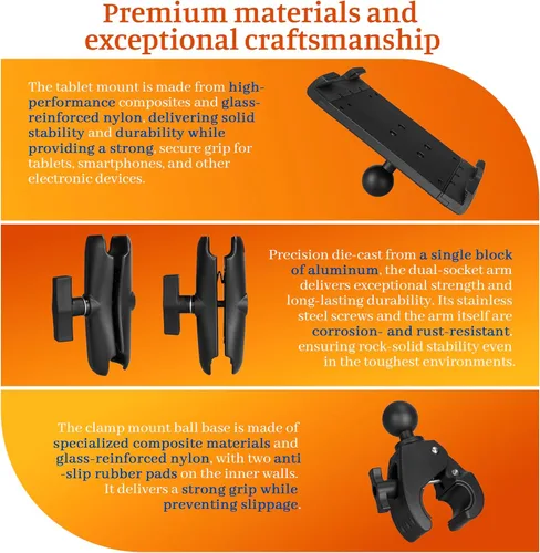 Vista 4 de Soporte de aluminio para tablet iPad, soporte para tableta de cocina para UTV/escritorio/silla/bicicleta de fitness/soporte de micrófono/bicicleta