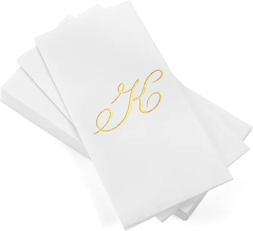 Vista 15 de AH AMERICAN HOMESTEAD Servilletas desechables – Servilletas doradas con monograma para invitados, servilletas acolchadas como tela para baño