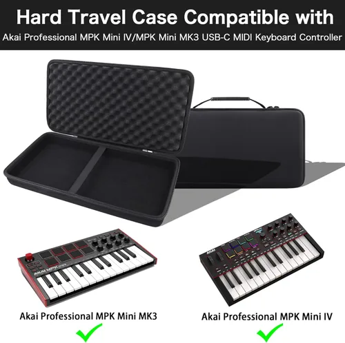 Vista 4 de khanka Funda de viaje para Akai Professional MPK Mini IV MIDI Controlador/MPK Mini MK3 USB-C MIDI Controlador/Donner DMK-25 PRO MIDI Controlador
