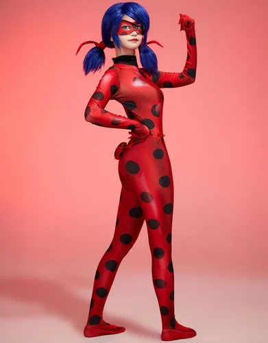 Vista 3 de Miraculous Mono de mujer con impresión digital 3D de mariquita con máscara de ojos y bolsa Yoyo para disfraz de cosplay