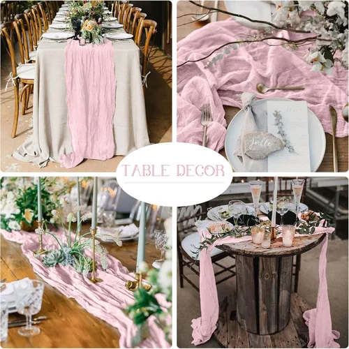 Vista 6 de 6 caminos de mesa de gasa de 10 pies para arco de boda rústico, decoración de baby shower, fiesta de cumpleaños (6, rosa bebé)