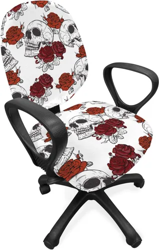 Vista 15 de Ambesonne Funda para silla de oficina Eiffel, patrón de lunares con torre Eiffel incompleta y corazones románticos, funda elástica decorativa