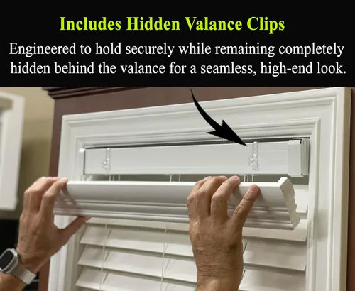 Vista 3 de Faux Wood Blinds Valance for Horizontal and Venetian Blinds (Hidden Valance Clips Included). Inside or Outside Mount - Custom Made to Your