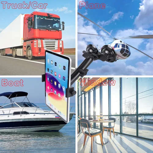 Vista 2 de Soporte para tablet iPad Pro de 12.9 pulgadas con base de doble ventosa para parabrisas de camión, automóvil, brazo de aluminio resistente, soporte