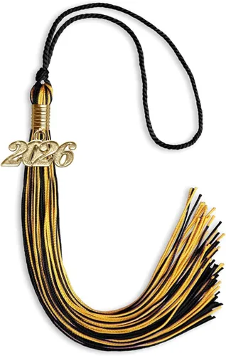 Vista 247 de Endea Graduation - Borla de doble color mixto con fecha dorada (negro/dorado antiguo, 2021)