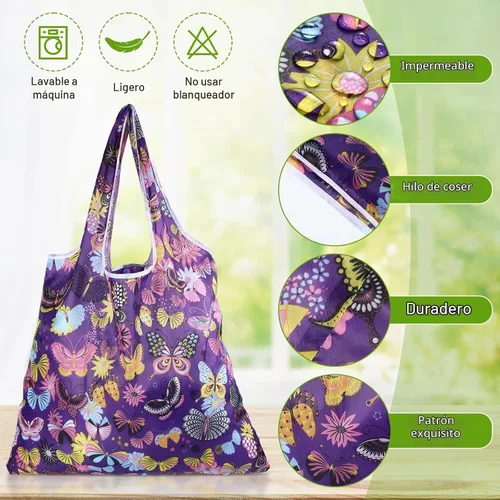 Vista 7 de Paterr 72 Pcs Reusable Grocery Bags Foldable Shopping Bag Waterproof Shopper Cute Bag Large Machine Washable Grocery Tote