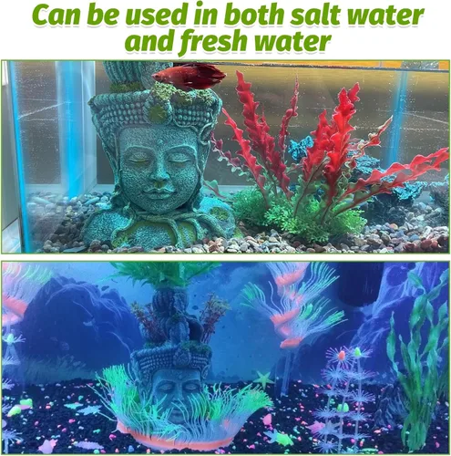 Vista 6 de Hamiledyi Estatua de cabeza de Buda para decoración de acuario, escondite de peces de resina, cueva de Betta para pecera grande, adornos