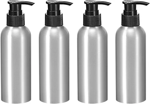 Vista 5 de uxcell Botella de bomba de aluminio de 2.7 oz/2.7 fl oz con tapa de bomba negra, botella de viaje vacía recargable para cocina y baño, 4