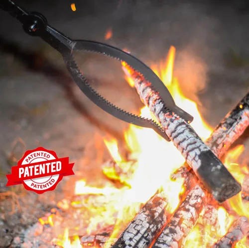 Vista 3 de Pinzas de fuego de 40 pulgadas de alta resistencia, herramienta de agarre de leña con forma de tijera serrada, pinzas con forma de garra de tronco