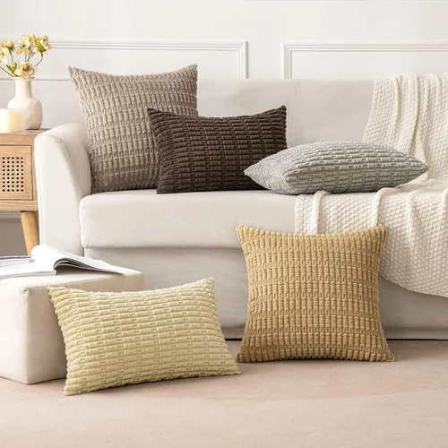 Vista 82 de MIULEE- Juego de 2 fundas de pana suave para cojín; diseño a rayas estilo bohemio, moderno, rural; decoración costera p/verano, hogar, sala de Azul