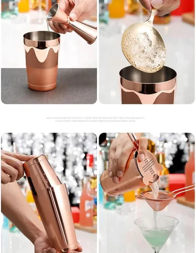 Vista 6 de Juego de coctelera de 11 piezas - Boston, coctelera con colador, jigger de bar, cuchara de bar y más - Juego completo de cóctel de acero inoxidable