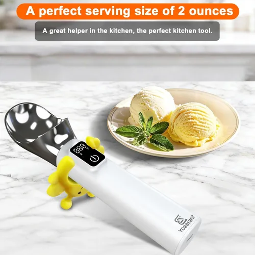 Vista 7 de Cuchara eléctrica para helado con calefacción y pantalla LED, batería de 5000 mAh, cuchara de helado calentada recargable, ideal para recoger
