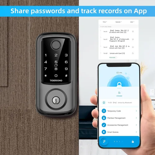 Vista 5 de TIGERKING Smart Lock, Keyless Entry Door Lock with Bluetooth, Biometric Fingerprint and Touchscreen Keypad, Smart Deadbolt for Home,Apartment,Hotel