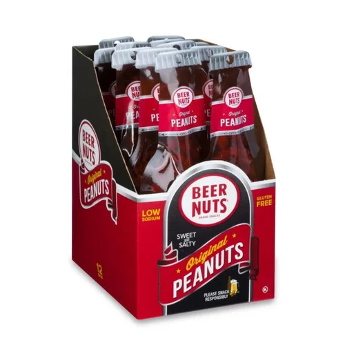 BEER NUTS Original Peanuts - Nueces de barra dulces y saladas, sin gluten, kosher, bajo en sodio, bocadillos de maní empaquetados para llevar,
