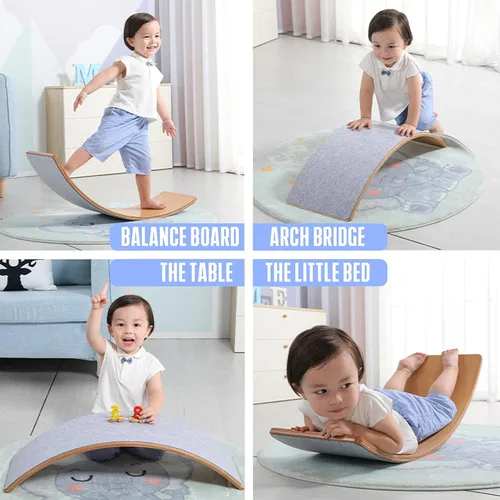 Vista 2 de Glintoper Tabla de equilibrio oscilante de madera de 27.5 pulgadas - Juguetes de yoga y entrenamiento corporal amigables para niños