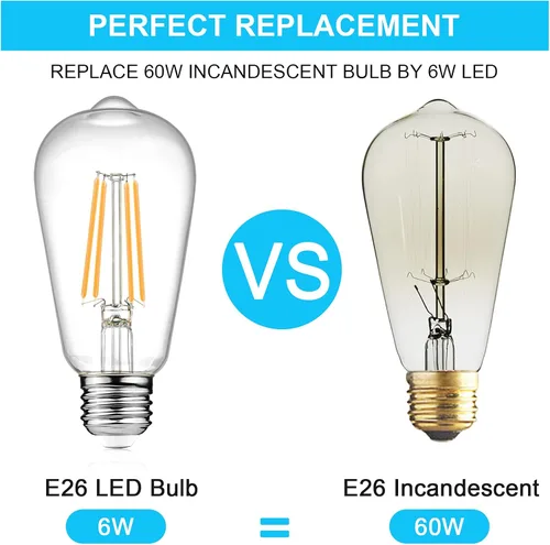 Vista 7 de Ascher - Paquete de 4 bombillas LED Edison vintage, 6 W, equivalentes a 60 W, no regulables, alto brillo, blanco cálido 2700 K, bombillas