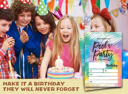 Vista 4 de ONDTOM Tarjetas de invitaciones de fiesta de natación de verano con sobres (4 x 6 pulgadas), paquete de 20 unidades, invitaciones de cumpleaños