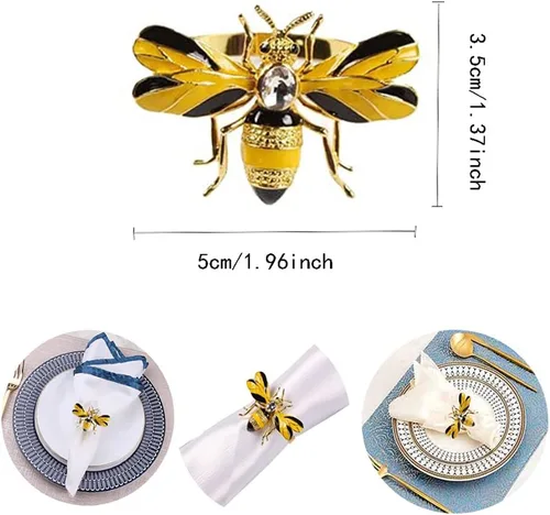 Vista 2 de Servilletero de abeja, decoración de mesa de Acción de Gracias de Halloween, juego de 4 para servilleteros de limón para cenas, cafeterías