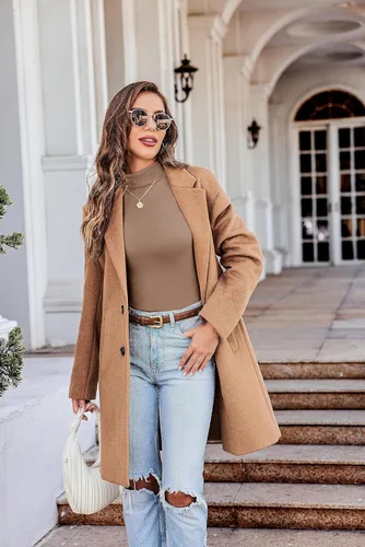Vista 5 de Ekouaer Camisas de manga larga con cuello alto para mujer, capa base ligera, color liso, ajuste delgado (S-XXL)